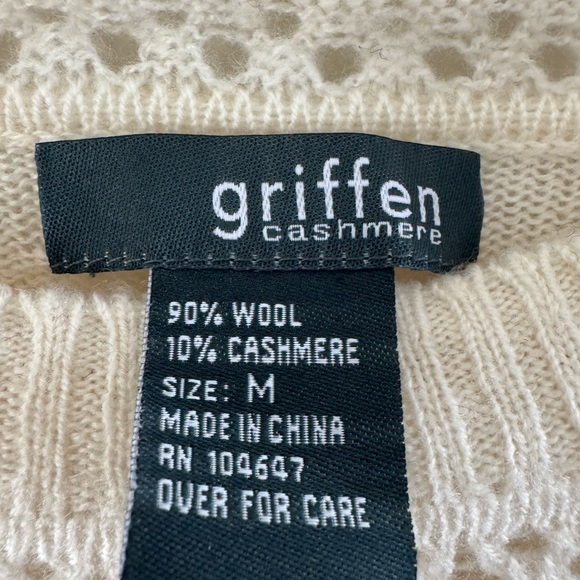 GRIFFEN 
Open Stitch Trim Wool & Cashmere Sweater - Ivory - Picture 8 of 12